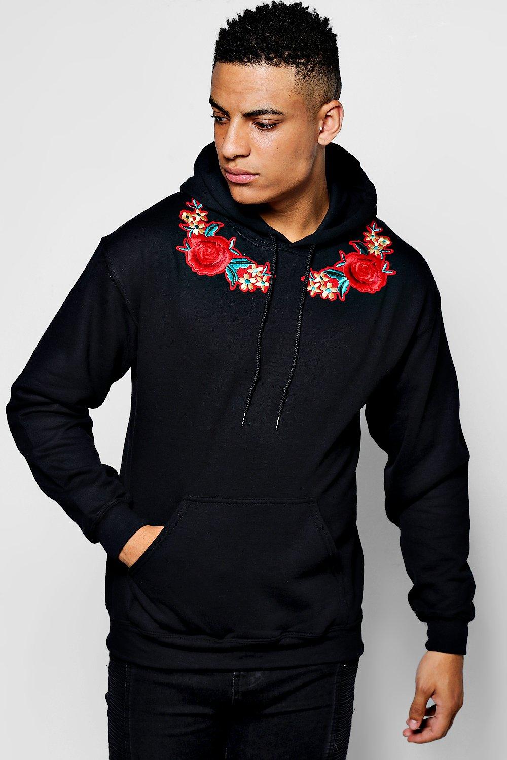 floral embroidered hoodie mens