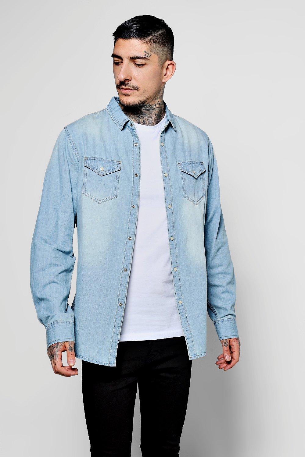 blue denim shirt outfit men