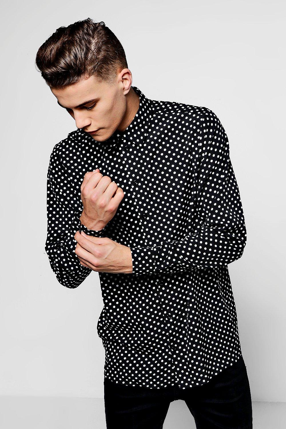 Long Sleeve Polka Dot Shirt | boohooMAN USA