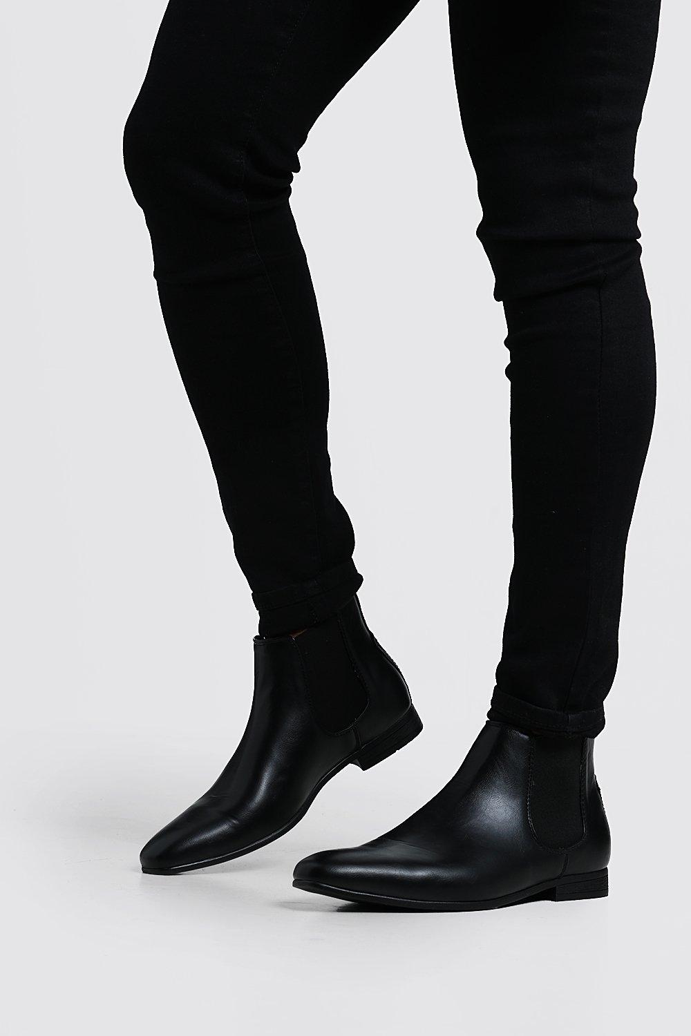 Gedeeltelijk streepje haat Black Faux Leather Chelsea Boots | boohooMAN USA