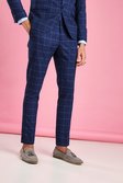 Navy Skinny Fit Windowpane Check Suit Trousers