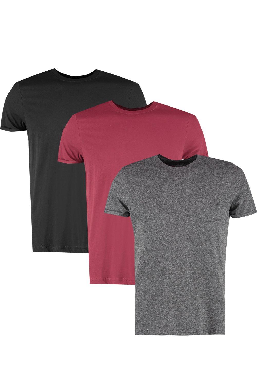 3 Pack Crew Neck T Shirts in Slim Fit - boohooMAN