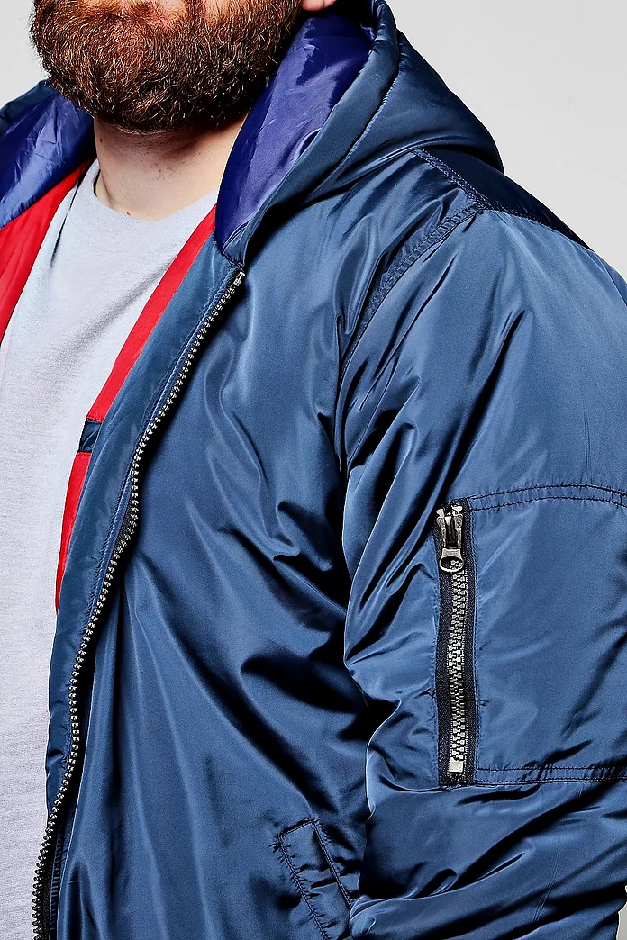 Big And Tall MA1 Hooded Bomber Jacket | boohooMAN USA Big And Tall MA1 Hooded Bomber Jacket | boohooMAN USA