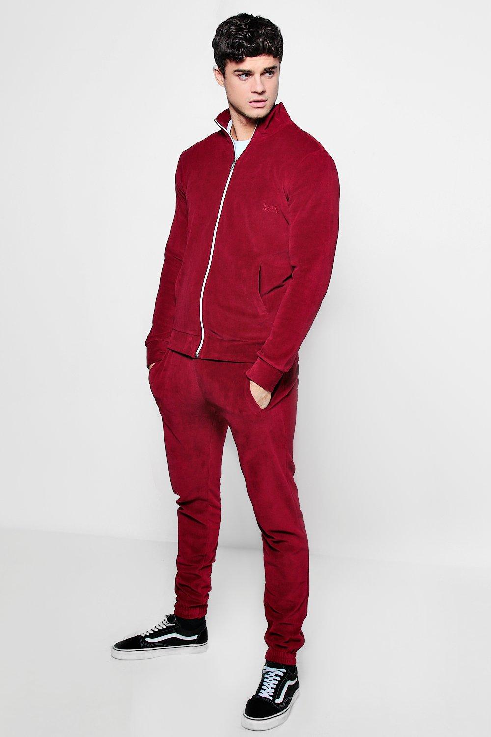 burgundy velvet tracksuit