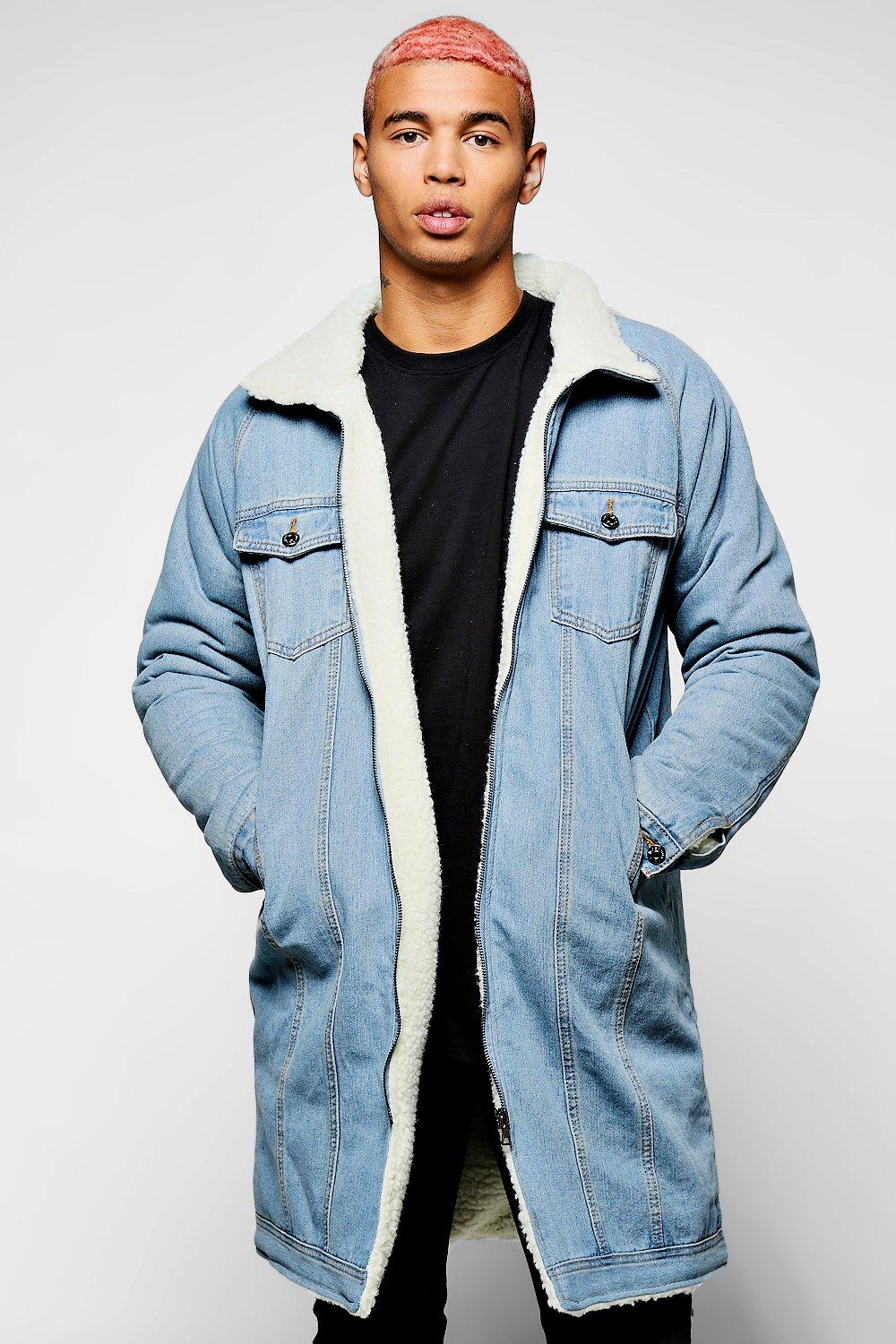 longline denim jacket with fur