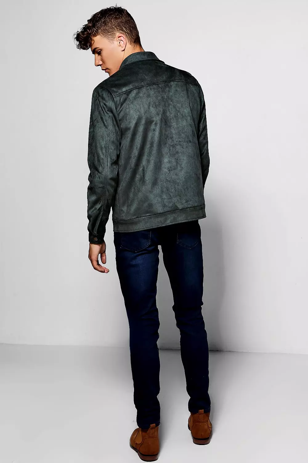 Bottle Faux Suede Pleated Trucker Jacket alternative image