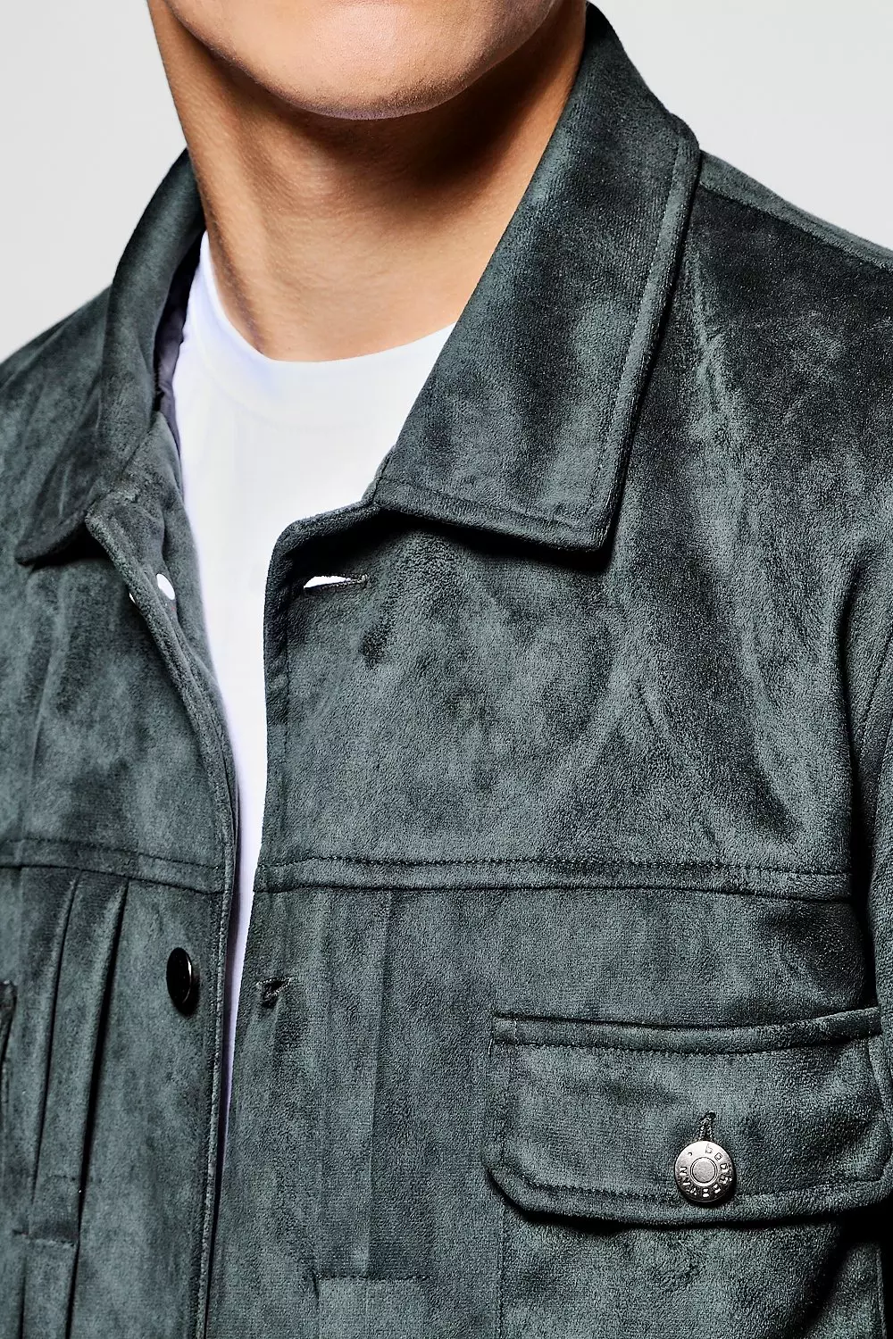 Bottle Faux Suede Pleated Trucker Jacket alternative image