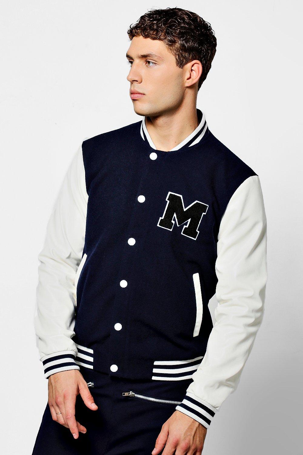 Navy embroidered varsity bomber jacket