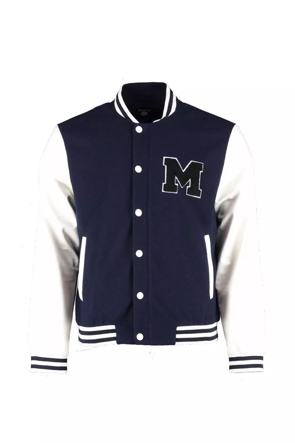 アウターその他 87MM Mmlg WOOL VARSITY JUMPER NAVY MMLGBC2J017 Navy Wool Look Varsity Bomber Jacket | boohooMAN USA