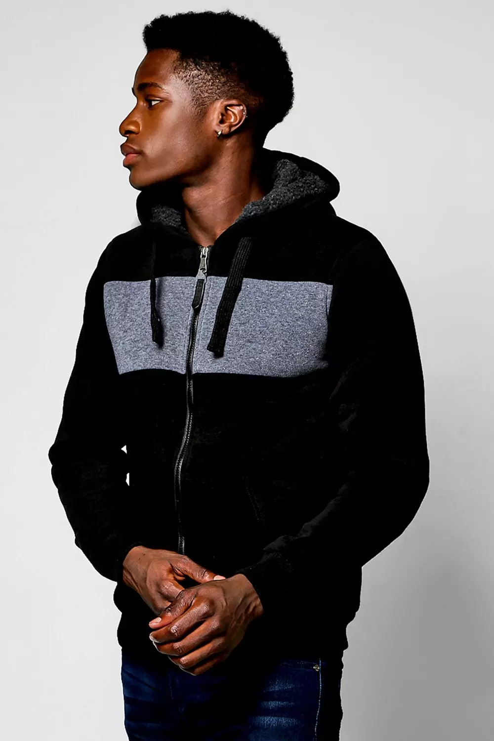Borg Lined Zip Through Hoodie boohooMAN IE