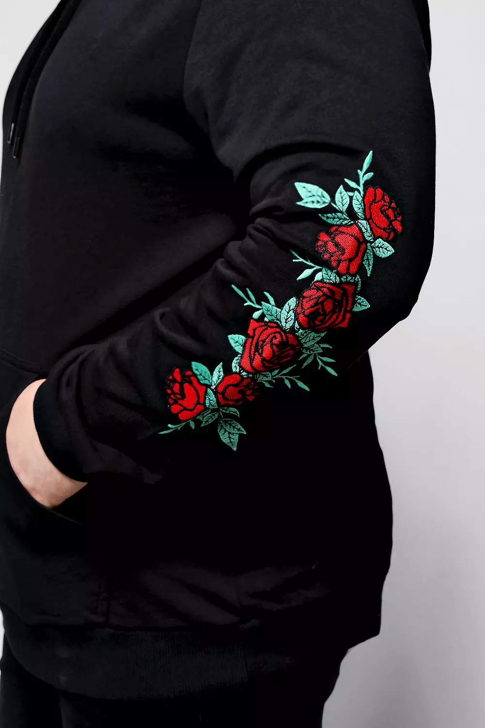 Big And Tall Rose Embroidered Hoodie boohooMAN USA