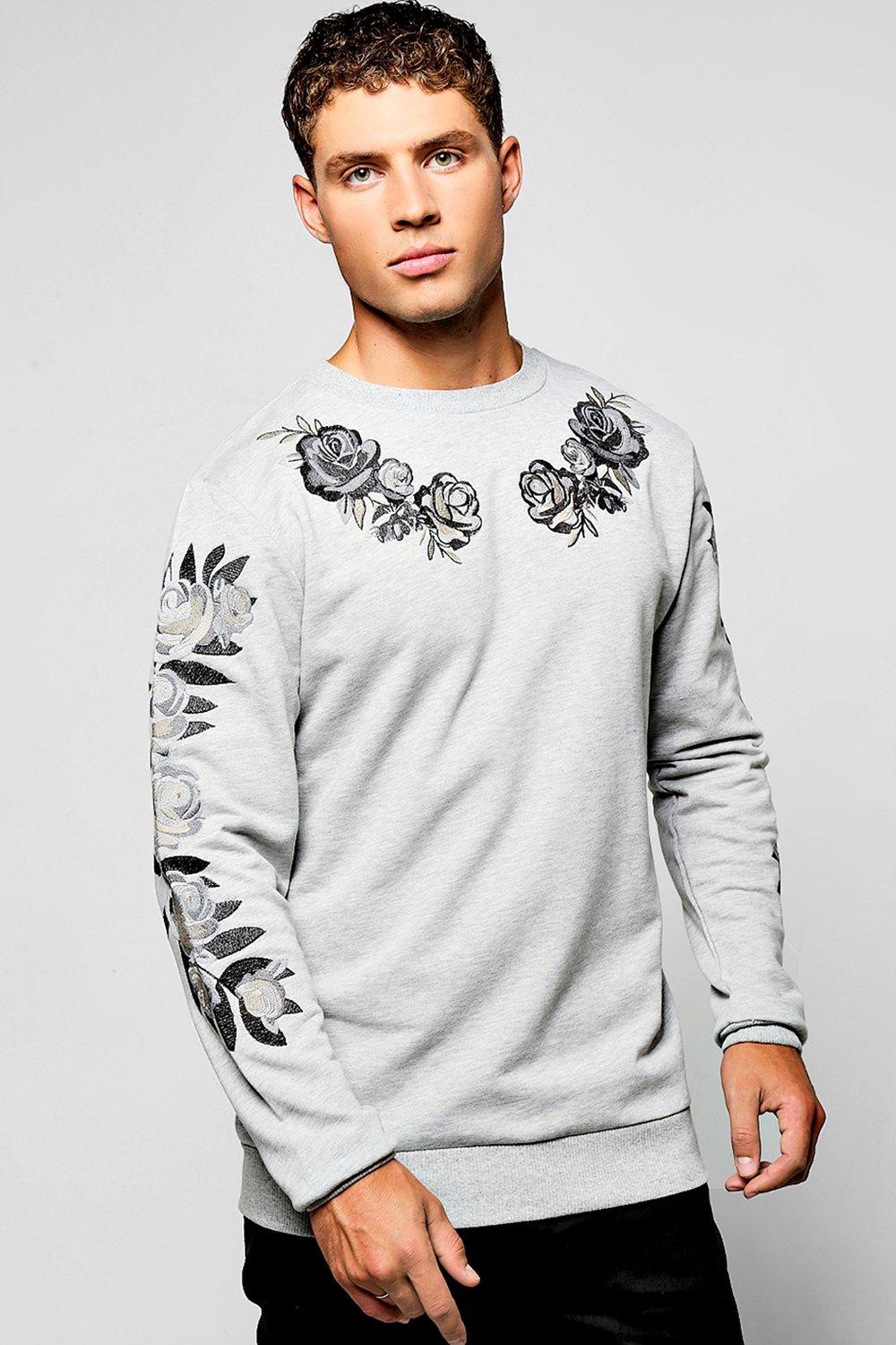 rose embroidered sweatshirt mens