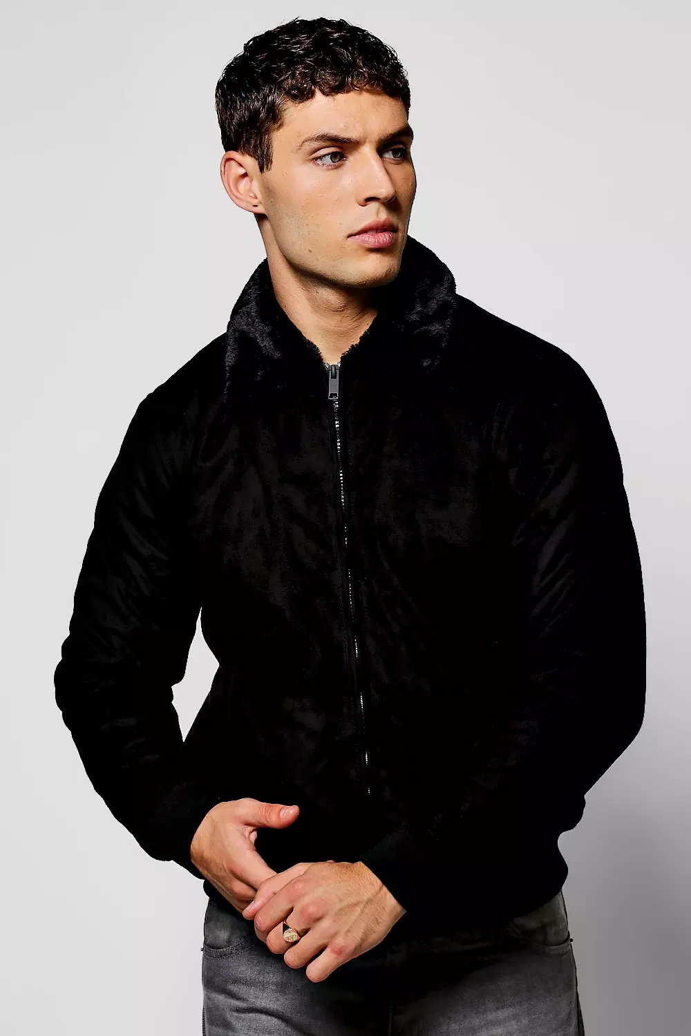 Black Faux Suede Harrington Jacket boohooMAN UK