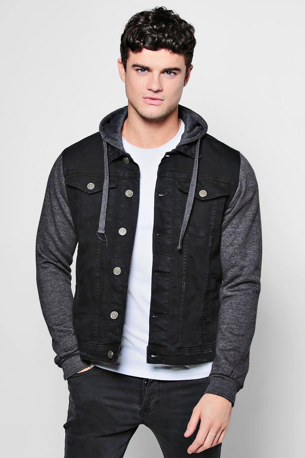 mens denim jacket with hoodie sleeves