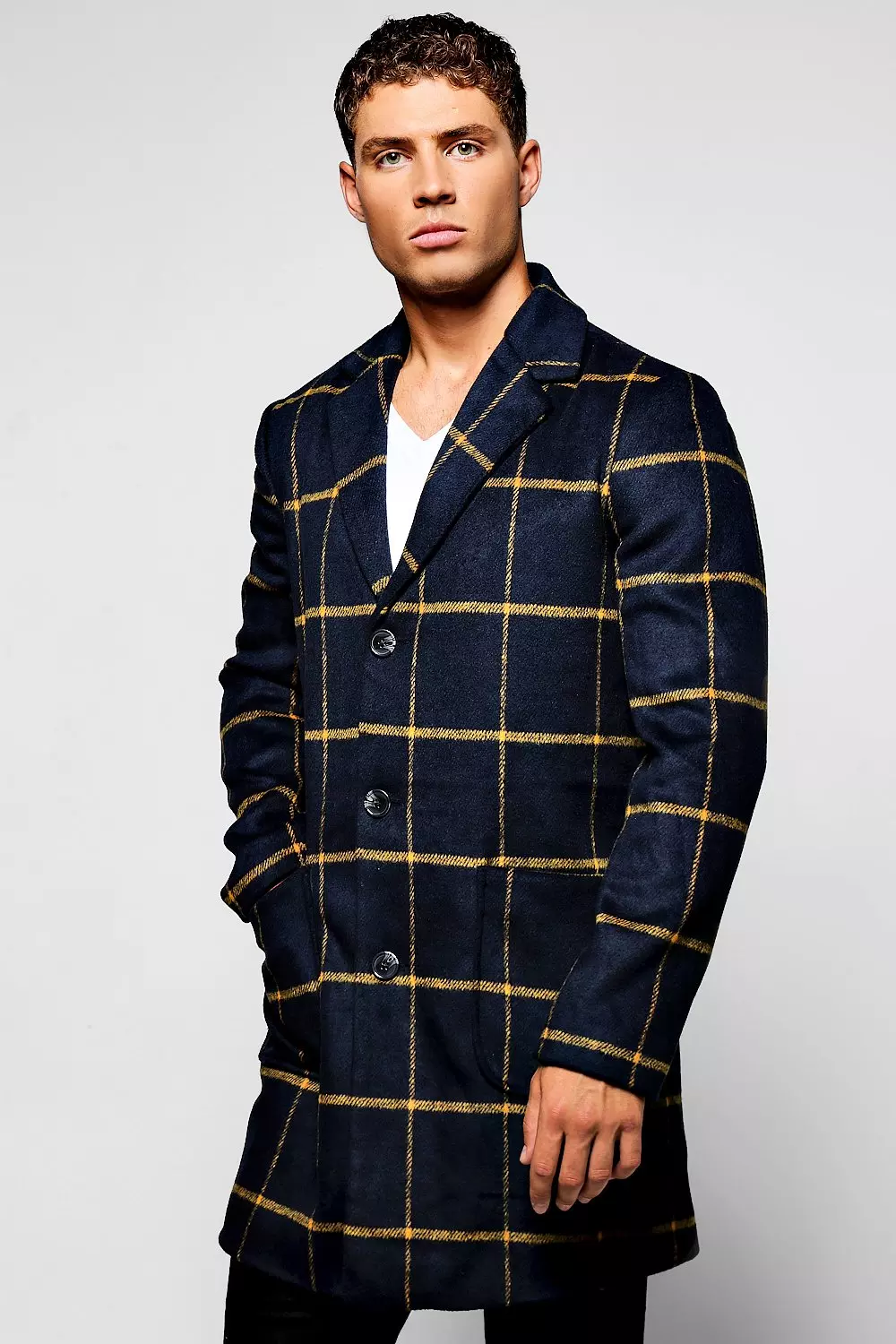 Soprabito A Quadri In Misto Lana Blu Navy immagine alternativa