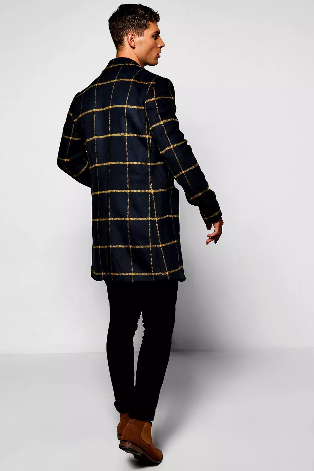 Soprabito A Quadri In Misto Lana Blu Navy immagine alternativa