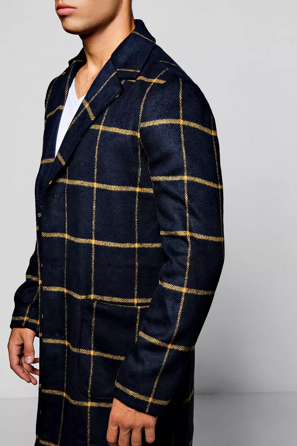 Soprabito A Quadri In Misto Lana Blu Navy immagine alternativa