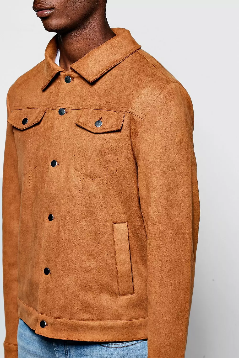 Tan Faux Suede Trucker Jacket boohooMAN
