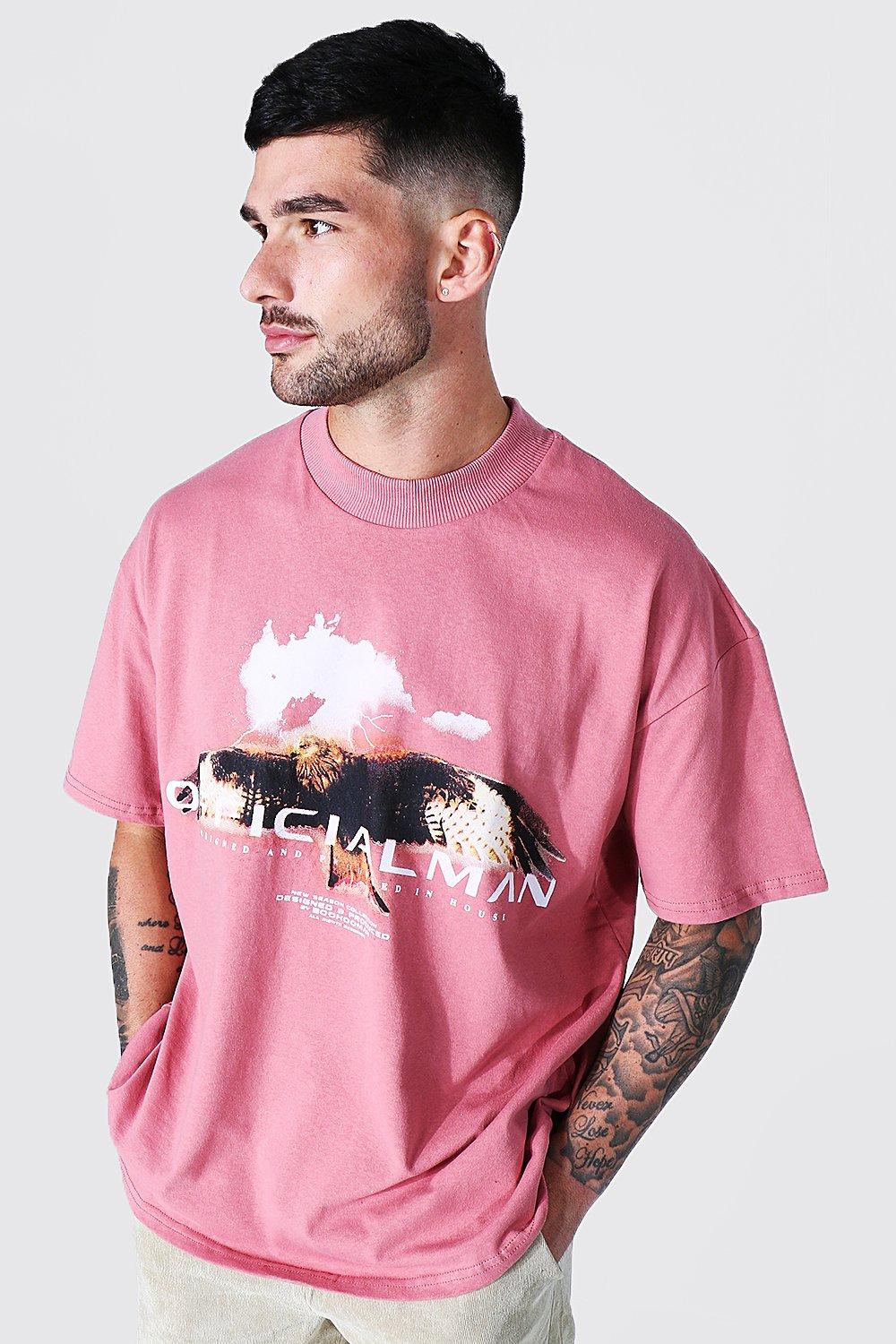 boohooMAN Men's Oversized Extended Neck Graphic T-Shirt