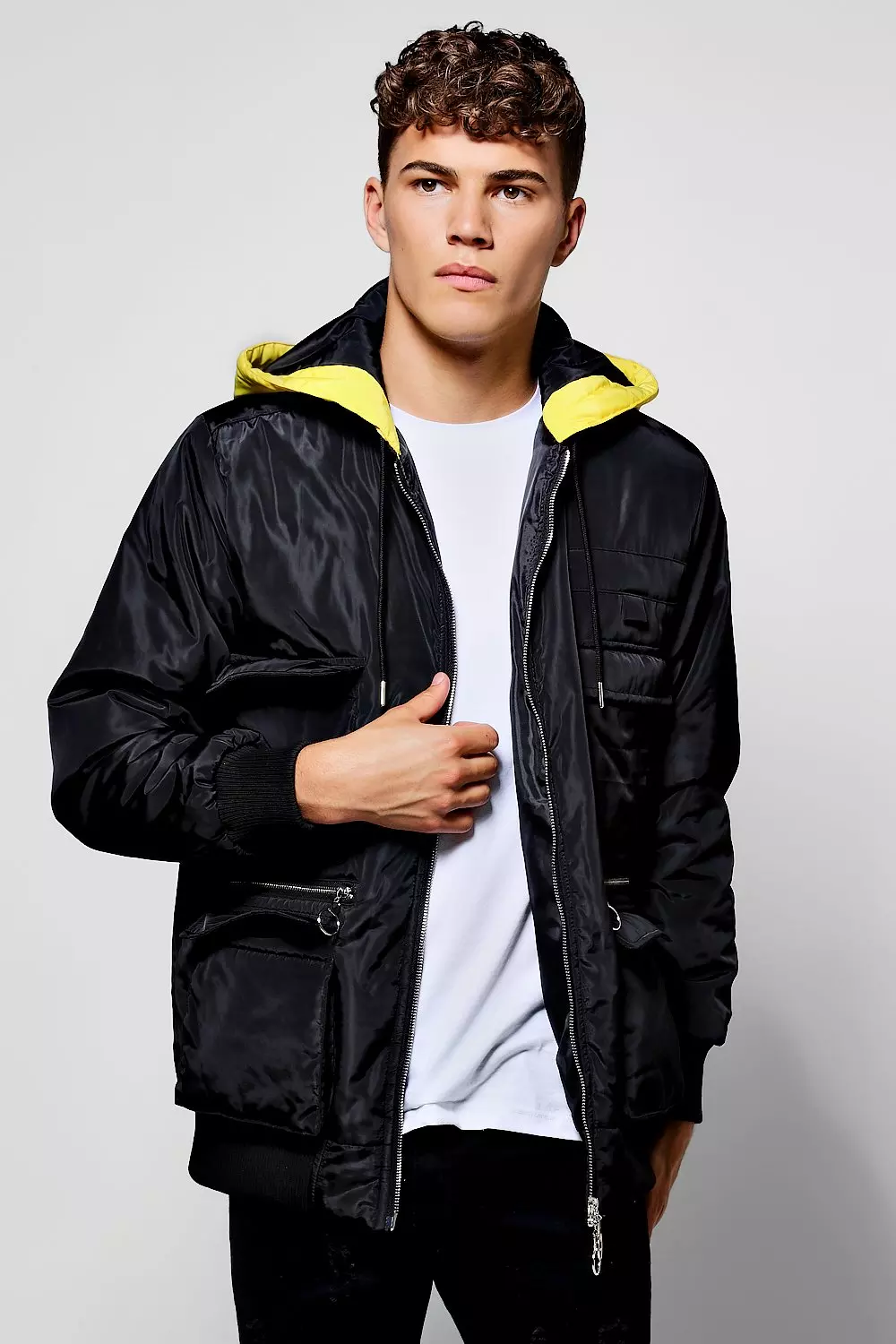 Black Polyester Multi Pocket Utility Jacket boohooMAN IE