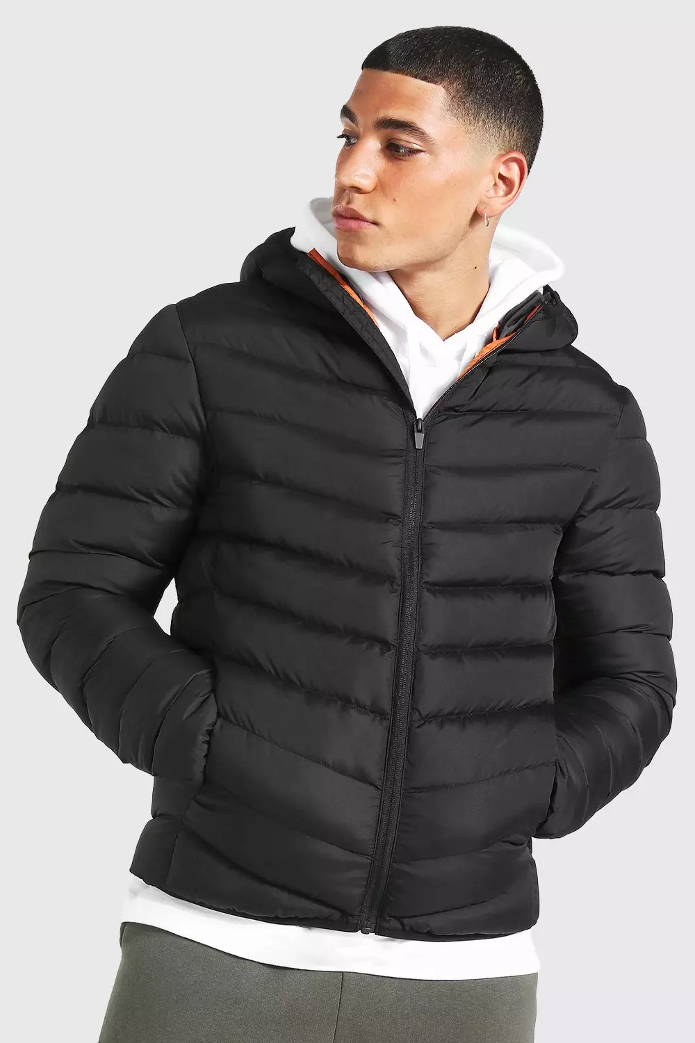 Quilted Zip Through Jacket With Hood boohooMAN IE