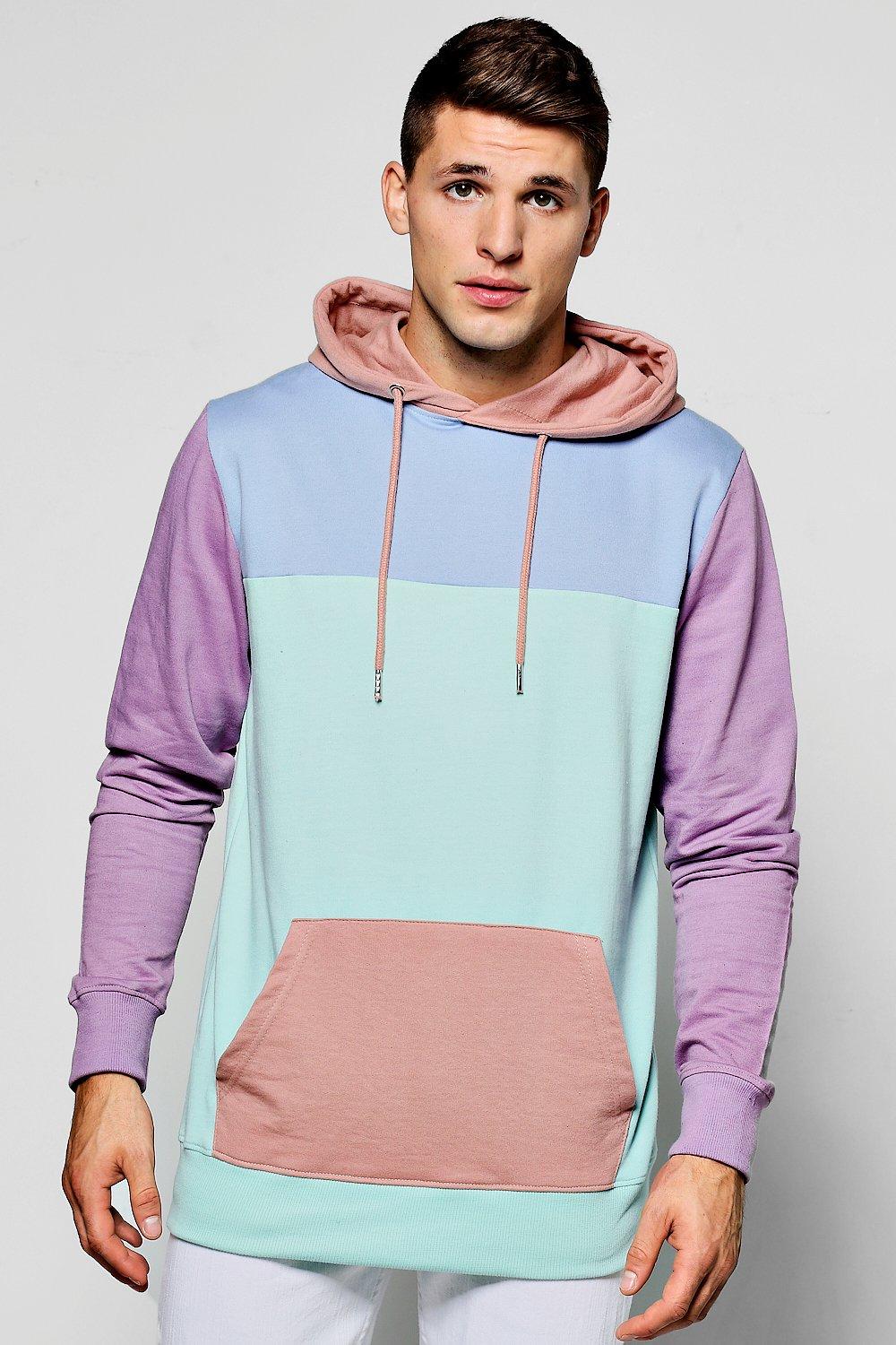 purple color block hoodie