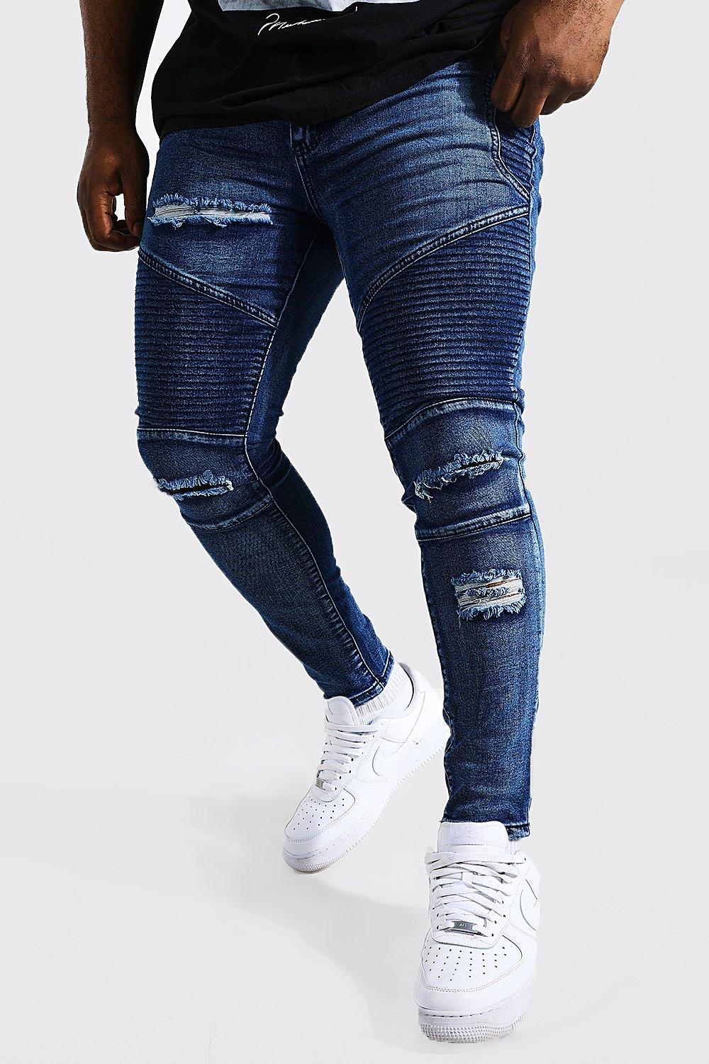 Beugel Eervol stijl Plus Size Blue Skinny Fit Ripped Biker Jeans | boohooMAN USA