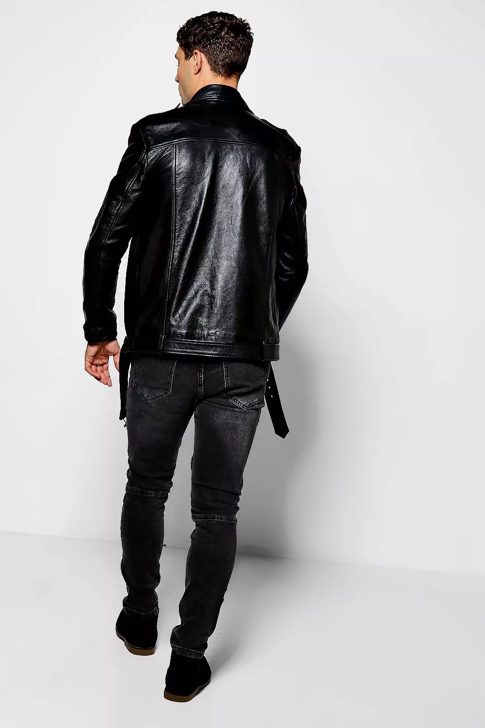Black Real Leather Biker Jacket alternative image