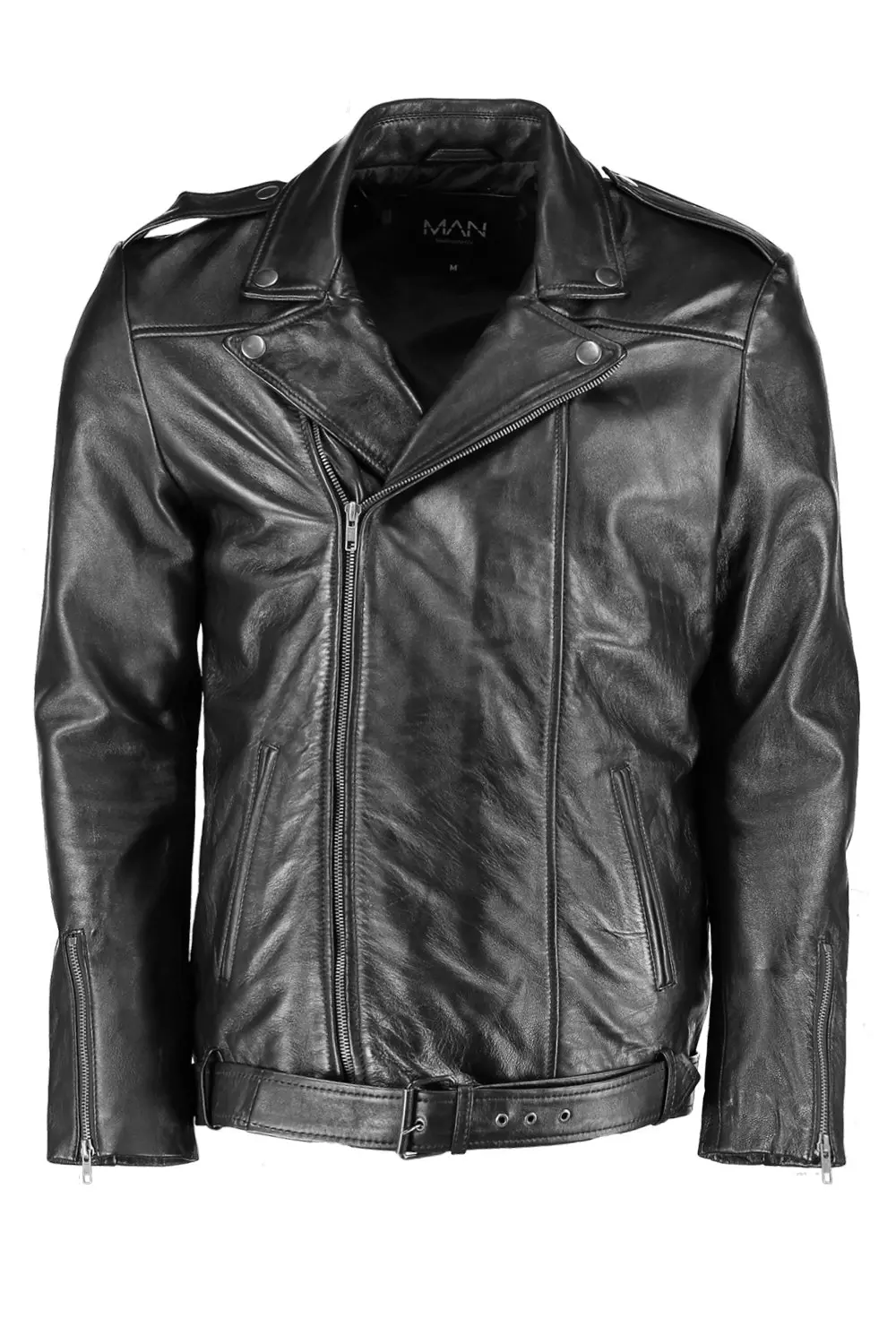Black Real Leather Biker Jacket alternative image