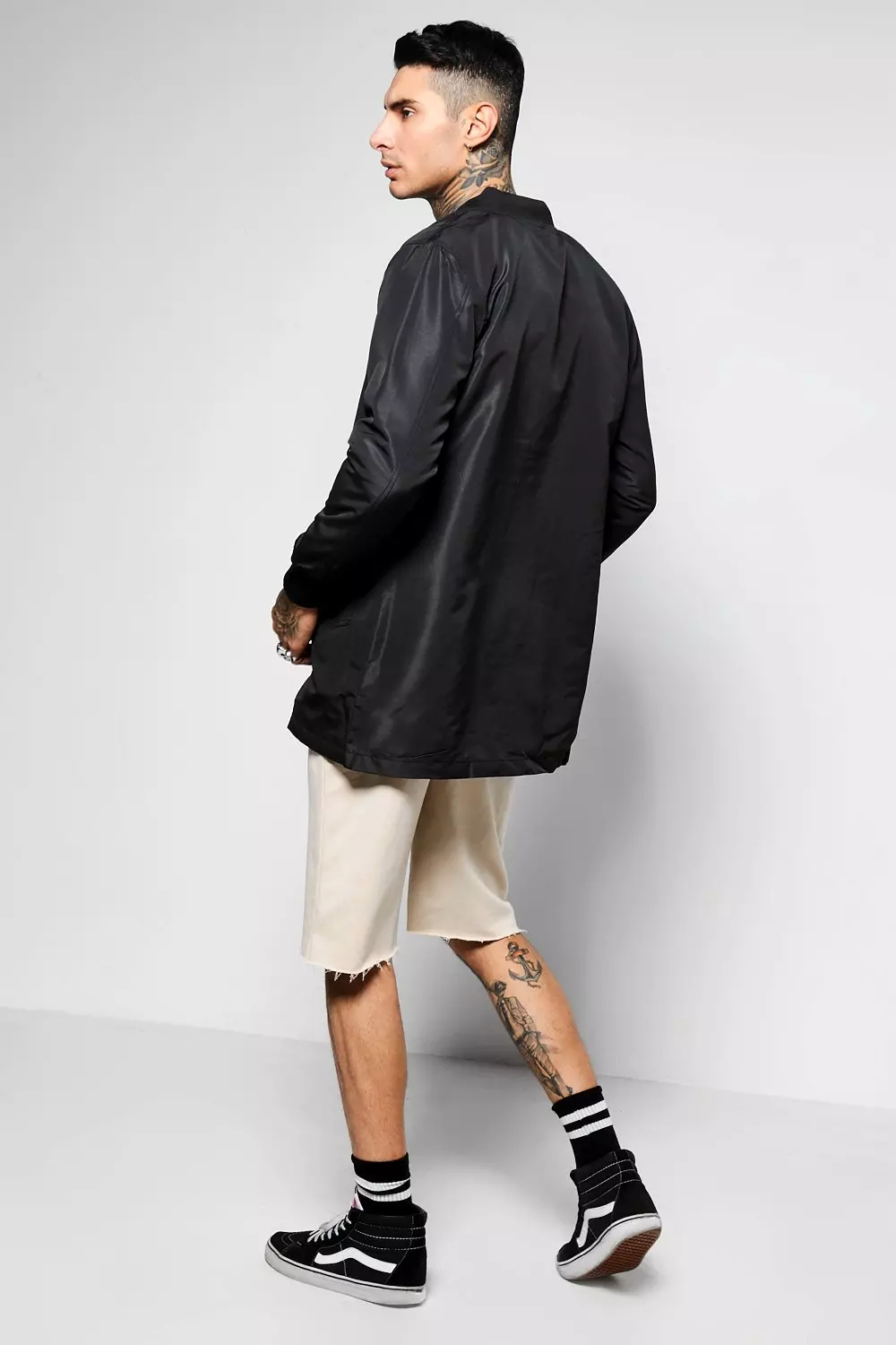 Black Longline Taslan Bomber Jacket alternatieve afbeelding