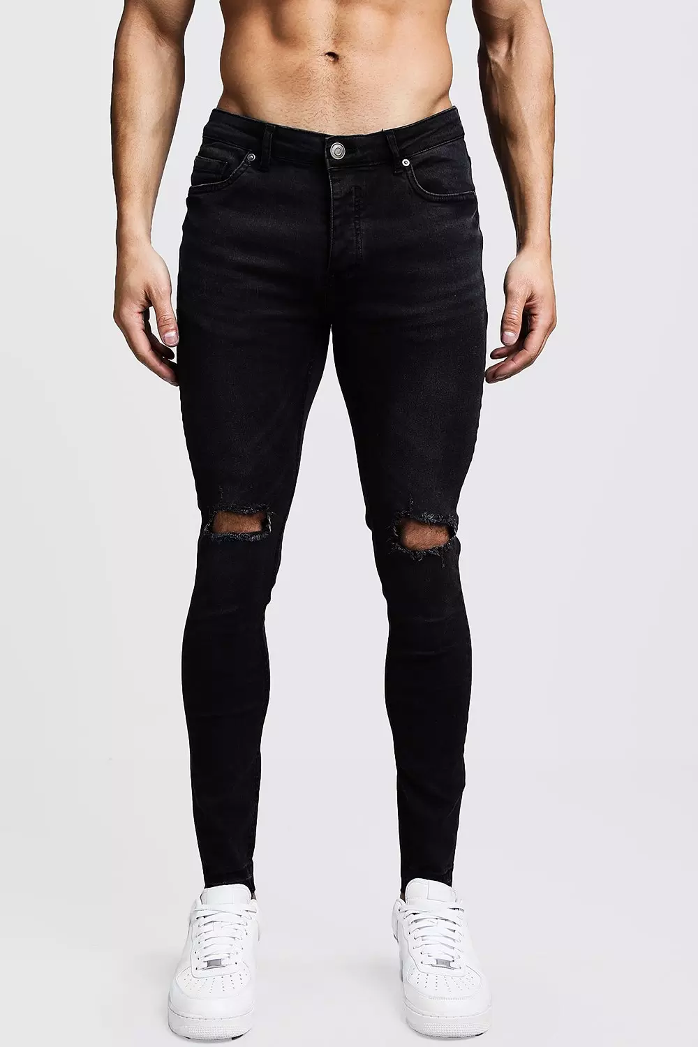 Black Skinny Fit Ripped Knee Jeans alternatieve afbeelding