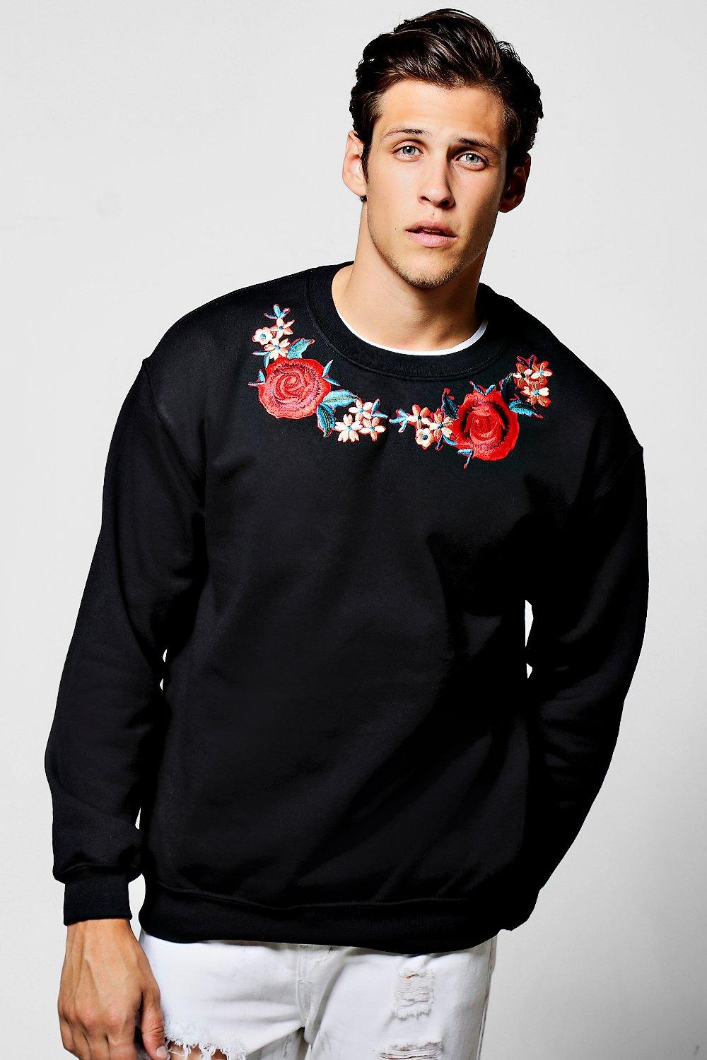 rose embroidered hoodie men