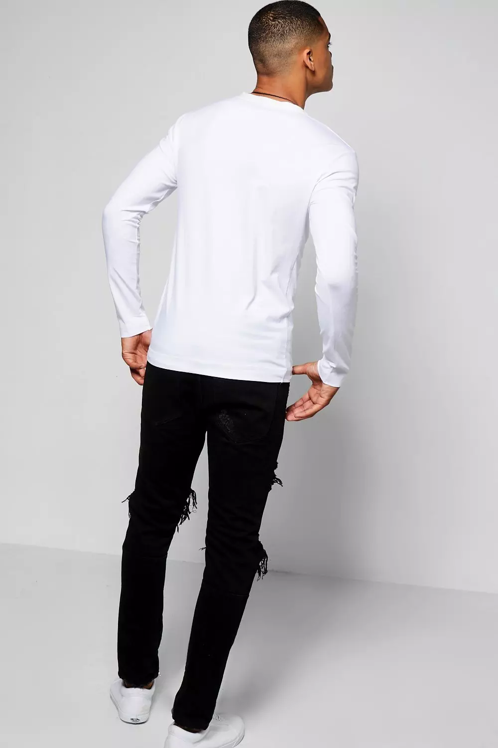 White Long Sleeve Grandad Collar T-Shirt alternative image