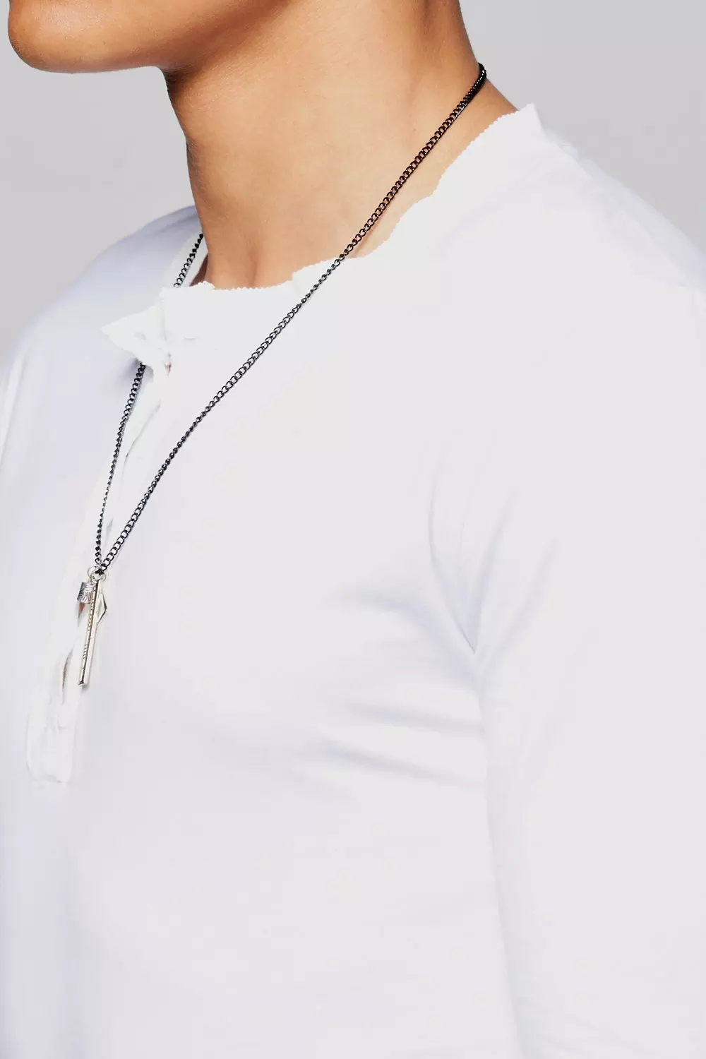 White Long Sleeve Grandad Collar T-Shirt alternative image