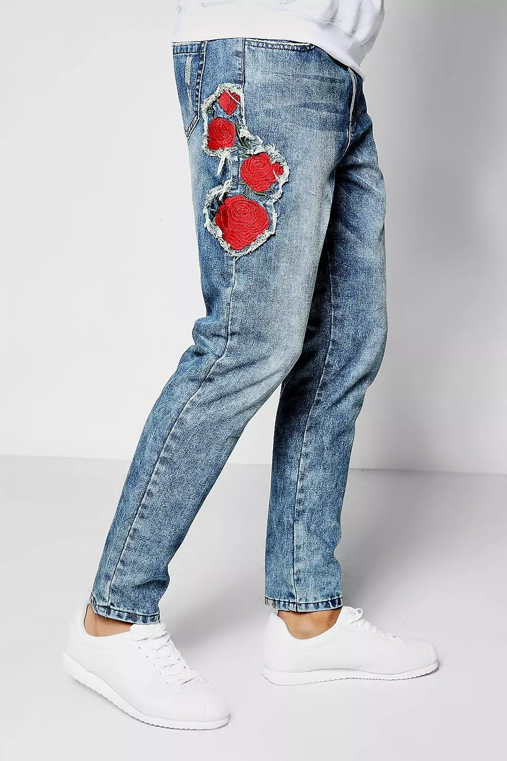 Skinny Fit Rose Embroidered Denim Jeans alternative image