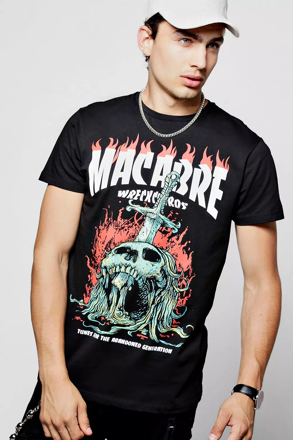 Macabre Skull Print T Shirt boohooMAN