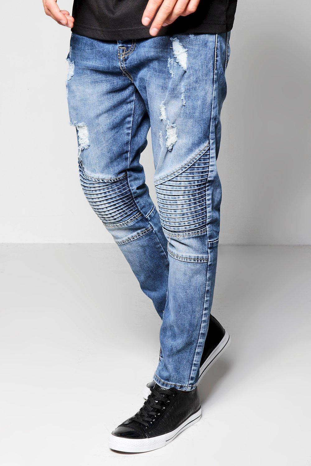 blue denim biker jeans