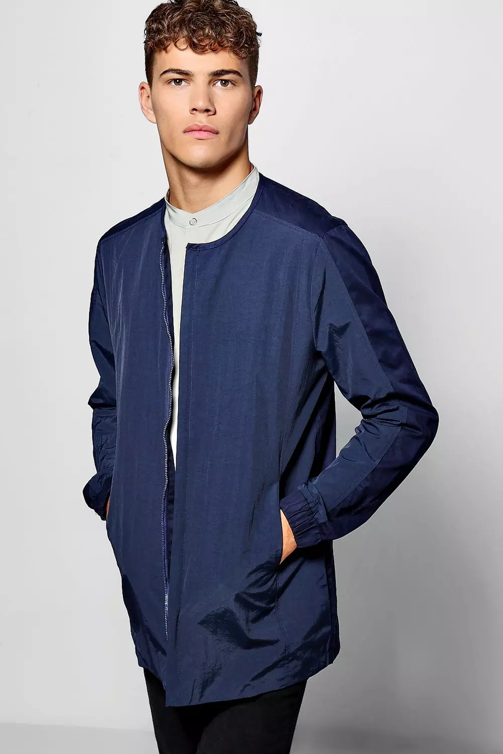 veste chemise longue zippee sans col boohooMAN FR