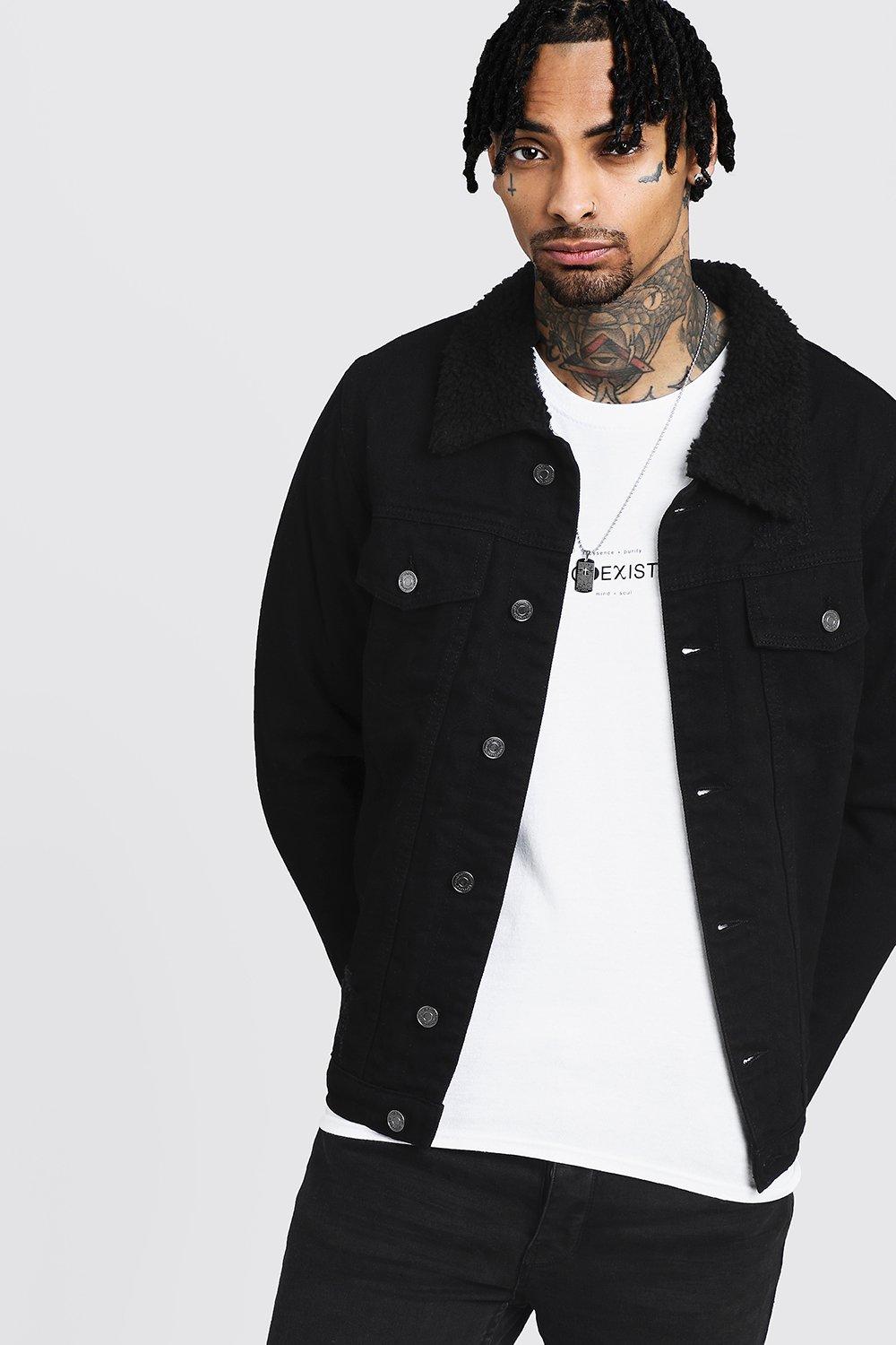 Fully Borg Lined Black Denim Jacket boohooMAN UK