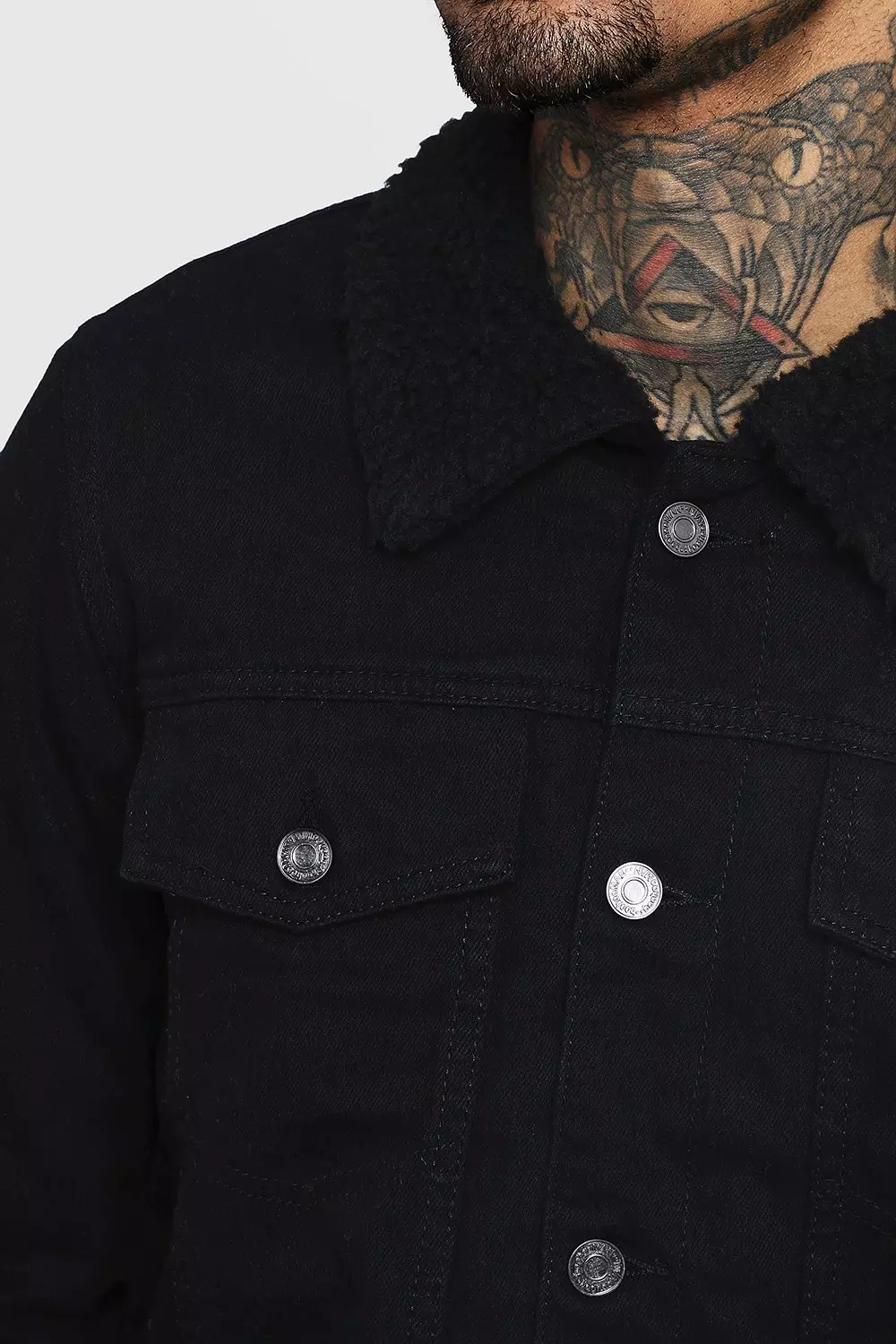 Veste en jean noir doublée mouton hotsell