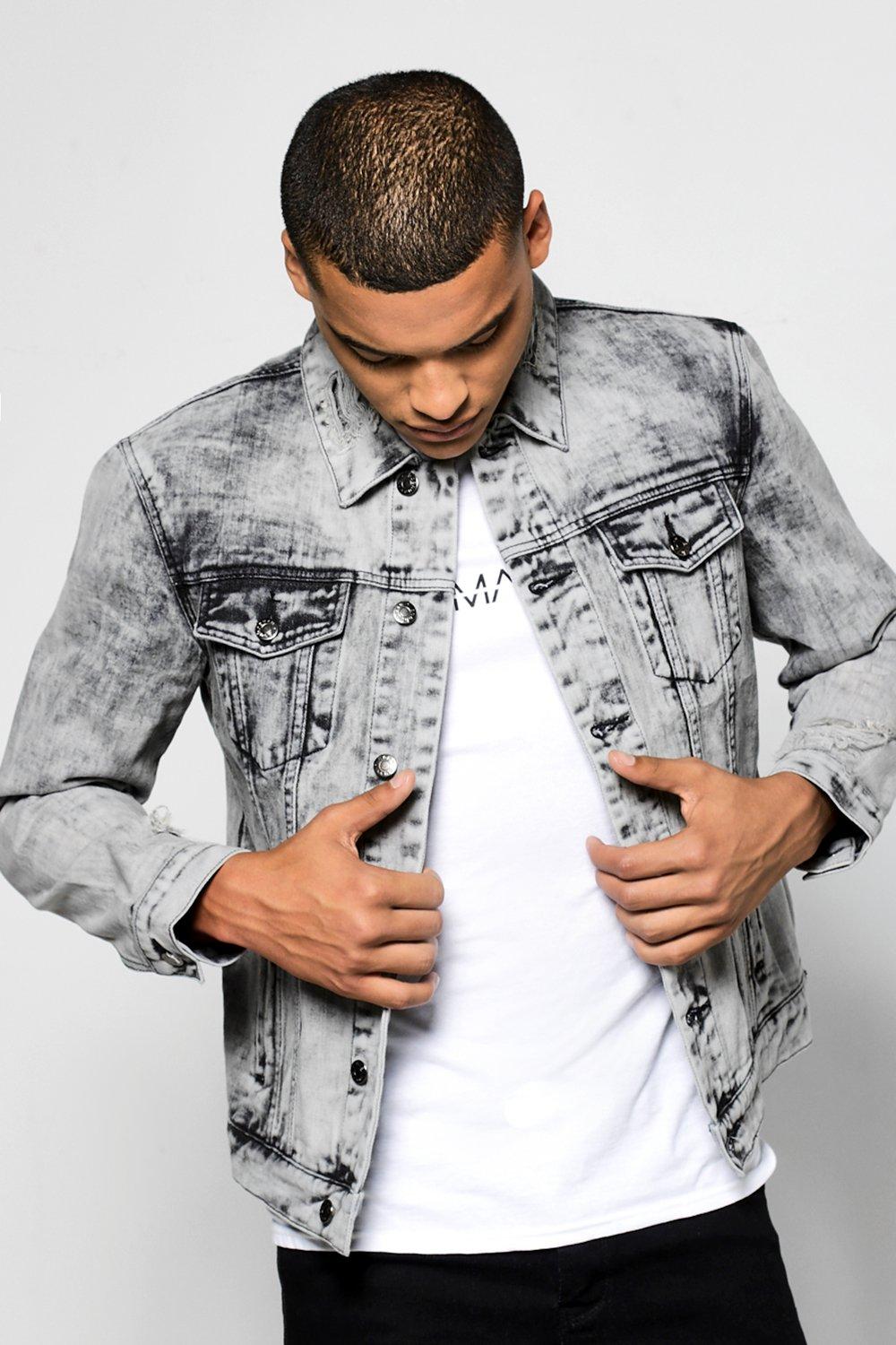 distressed grey denim jacket