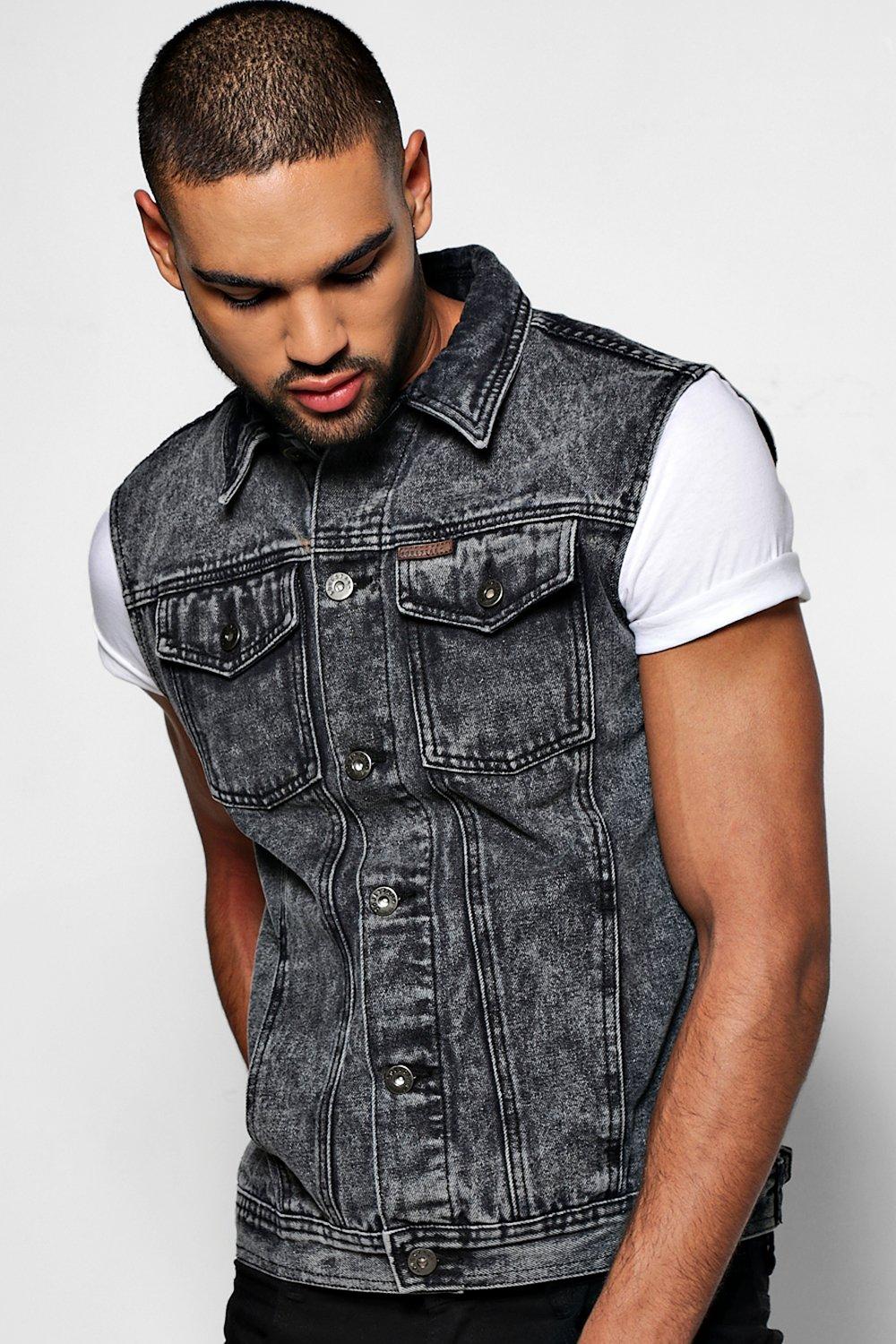 black sleeveless denim jacket