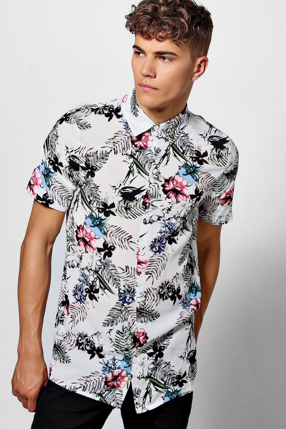 Zumeet Men Summer Short Sleeve Flower Shirt