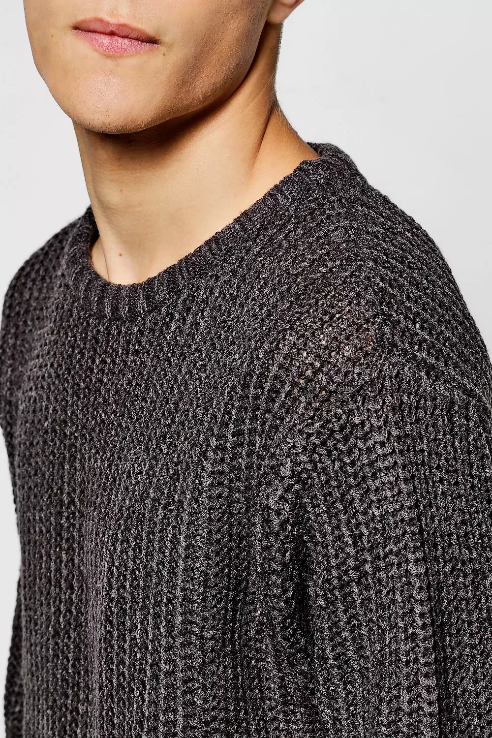 Pull col ras du cou en maille effet filet de peche boohooMAN FR