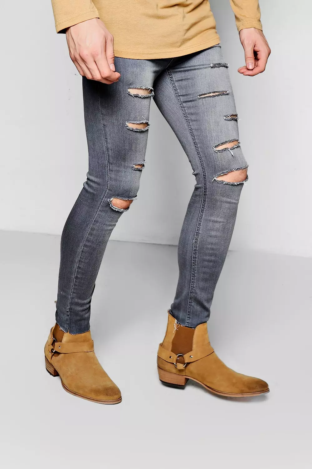 Skinny Fit Raw Edge Jeans With All Over Rips alternative image