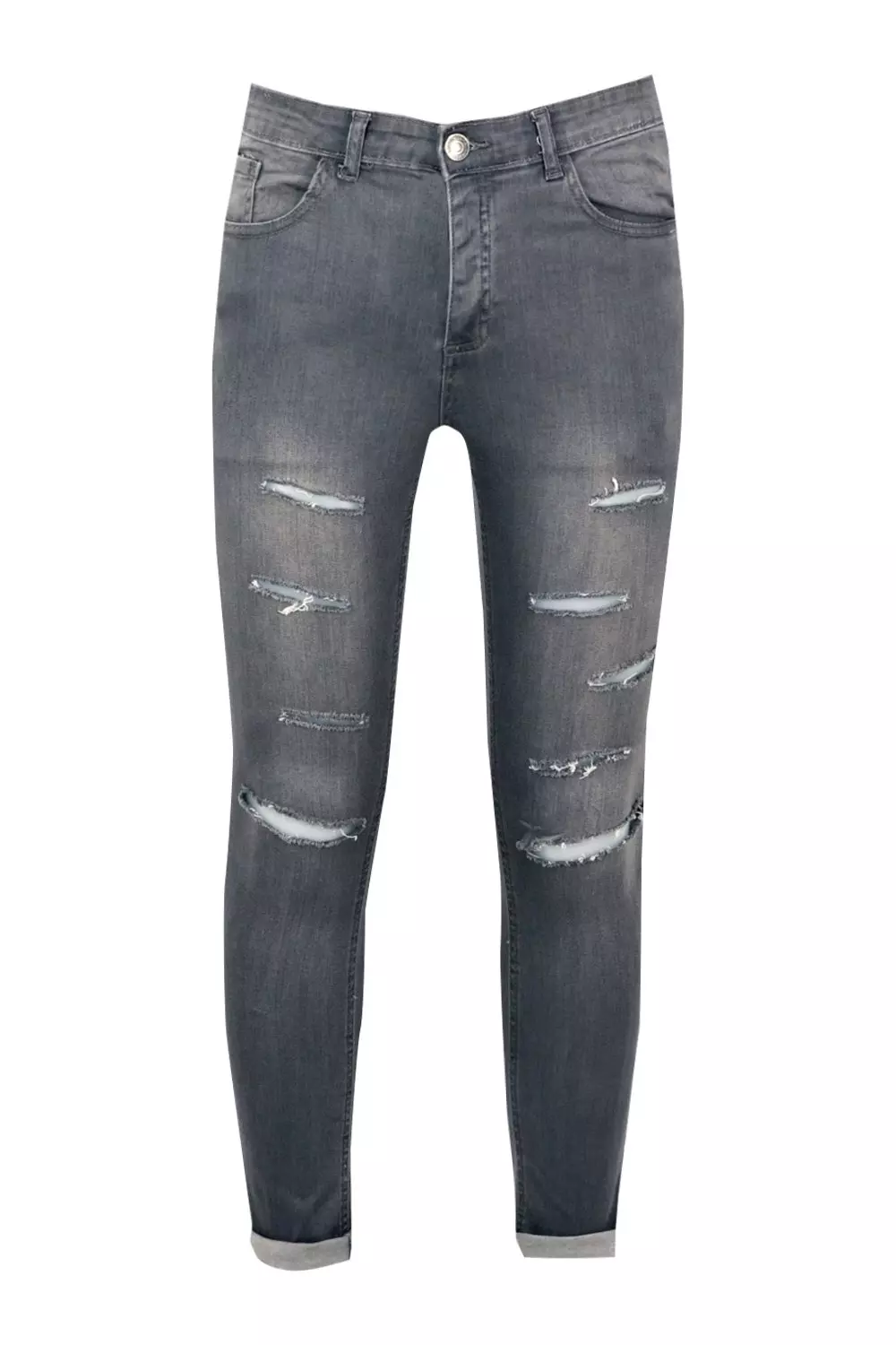 Skinny Fit Raw Edge Jeans With All Over Rips alternative image