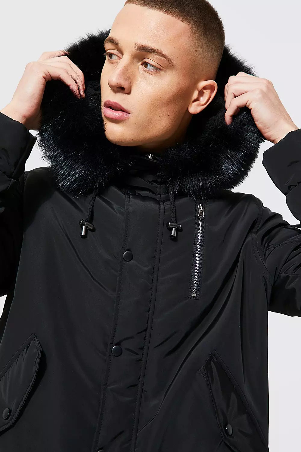 MA1 Parka with Faux Fur Hood boohooMAN UK