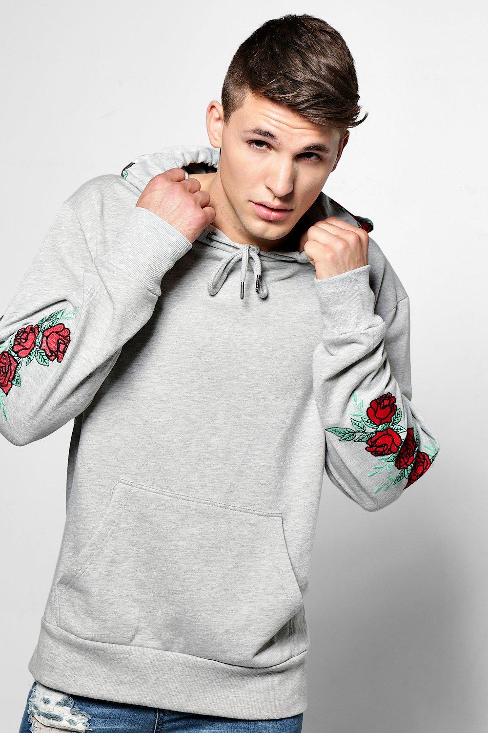 mens rose embroidered hoodie