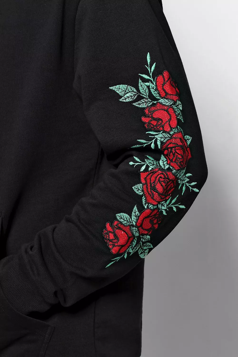 Over The Head Hoodie With Rose Embroidery boohooMAN UK