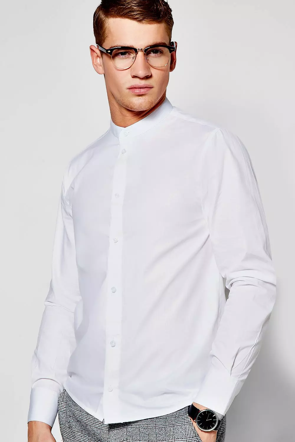 Chemise slim manches longues col grand pere boohooMAN FR